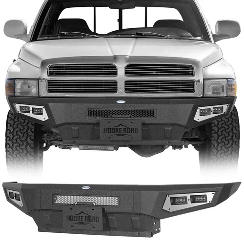Fit 1994-2002 Dodge Ram 1500 2500 3500 Front Bumper w/ Skid Plate & LED Light