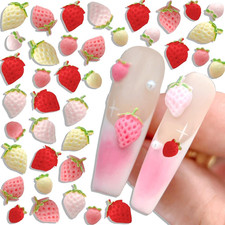 100Pcs Cream Strawberry Nail Charms Cute Small Strawberry Charms for Nails Desig