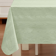 Vinyl Flannel Backed Tablecloth, 52 X 52 Inch Square, Sage Green Moire Wavy Soli