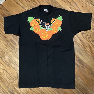 Vintage Halloween T-Shirt Black Cats Pumpkins Jack O Lanterns Medium ...