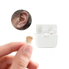 Rechargeable CIC Hearing Aids For Seniors With Noise Reduction And Charging Case