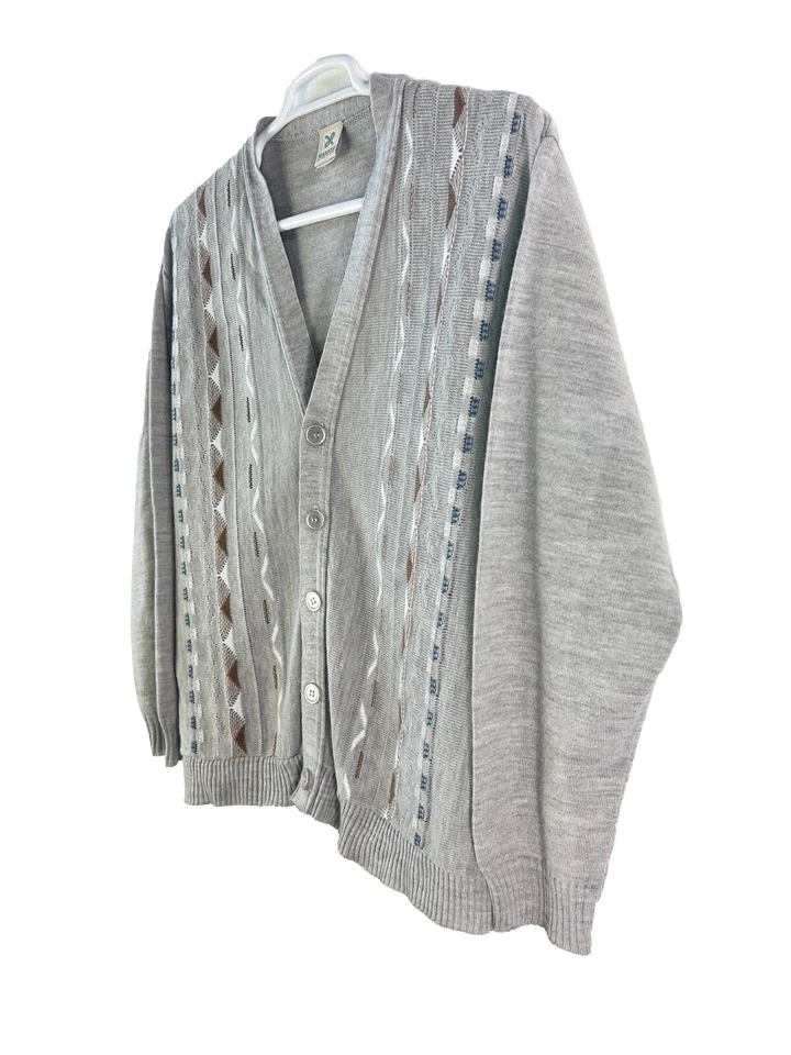 Cárdigan Suéter Gris Haband Años 90 Vintage Abuelo Suéter Talla Grande Hecho en EE. UU. Foto 3 de 4