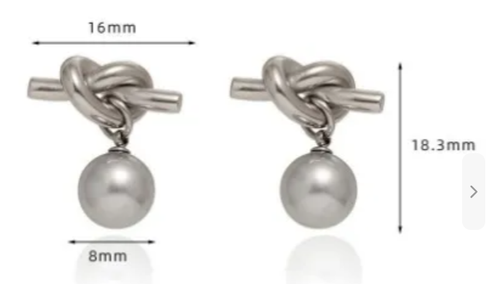 Elegant Knot & Pearl Drop Earrings -18K Gold Plated Stainless Steel Dangle Studs - Picture 5 of 5