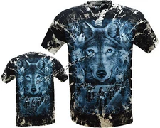 Wolf Eagle Biker Native American Indian Motorbike Glow In Dark Tye Dye T-Shirt