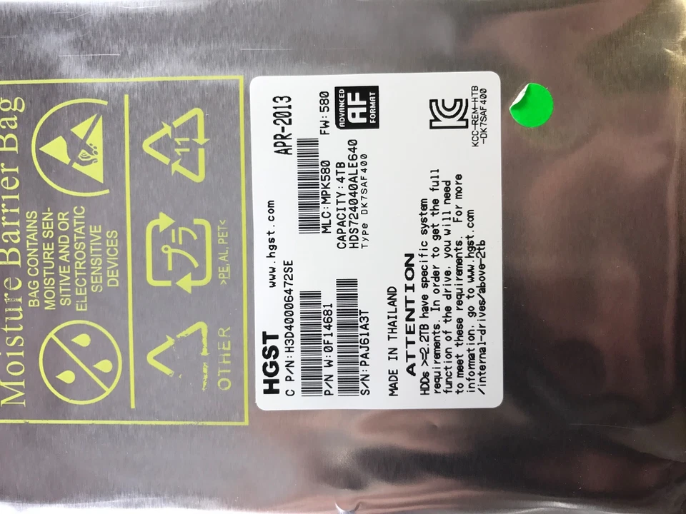 Hitachi 4TB 3.5 " Festplatte HDS724040ALE640 7.2K SATA 6Gb/S 64MB 7K4000 0F14681 - Bild 4 von 4