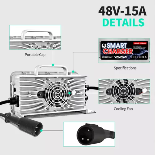 48Volt 15 Amp Golf Cart battery Charger 3 Pin Round Plug for Club Car Golf Cart - Picture 4 of 13