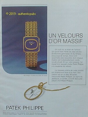 REKLAME PATEK PHILIPPE UHR EIN MASSIVER GOLDENER SAMT VON 1974 FRANZÖSISCH AD PUB
