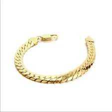 14K gold plated flat snake medium chunky bracelet 7 inches hypoallergenic