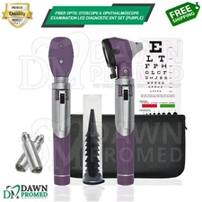Fiber Optic Otoscope & Ophthalmoscope Examination LED Diagnostic ENT Set Purple