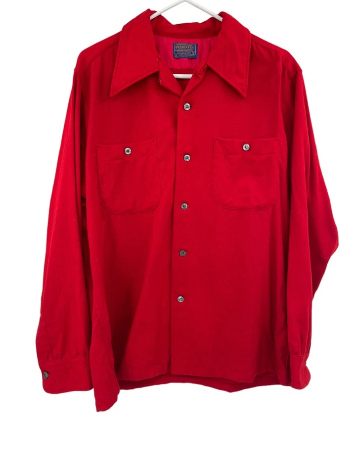 Vintage 1950's/1960's Pendleton Board Shirt Red Wool Flap Pockets size Large USA - Image 2 of 4