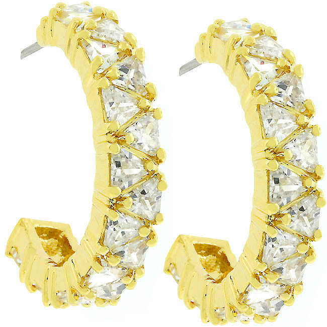 Hoop Earrings Trillion Cut Cubic Zirconia Hoop Earrings Goldtone Finish-image