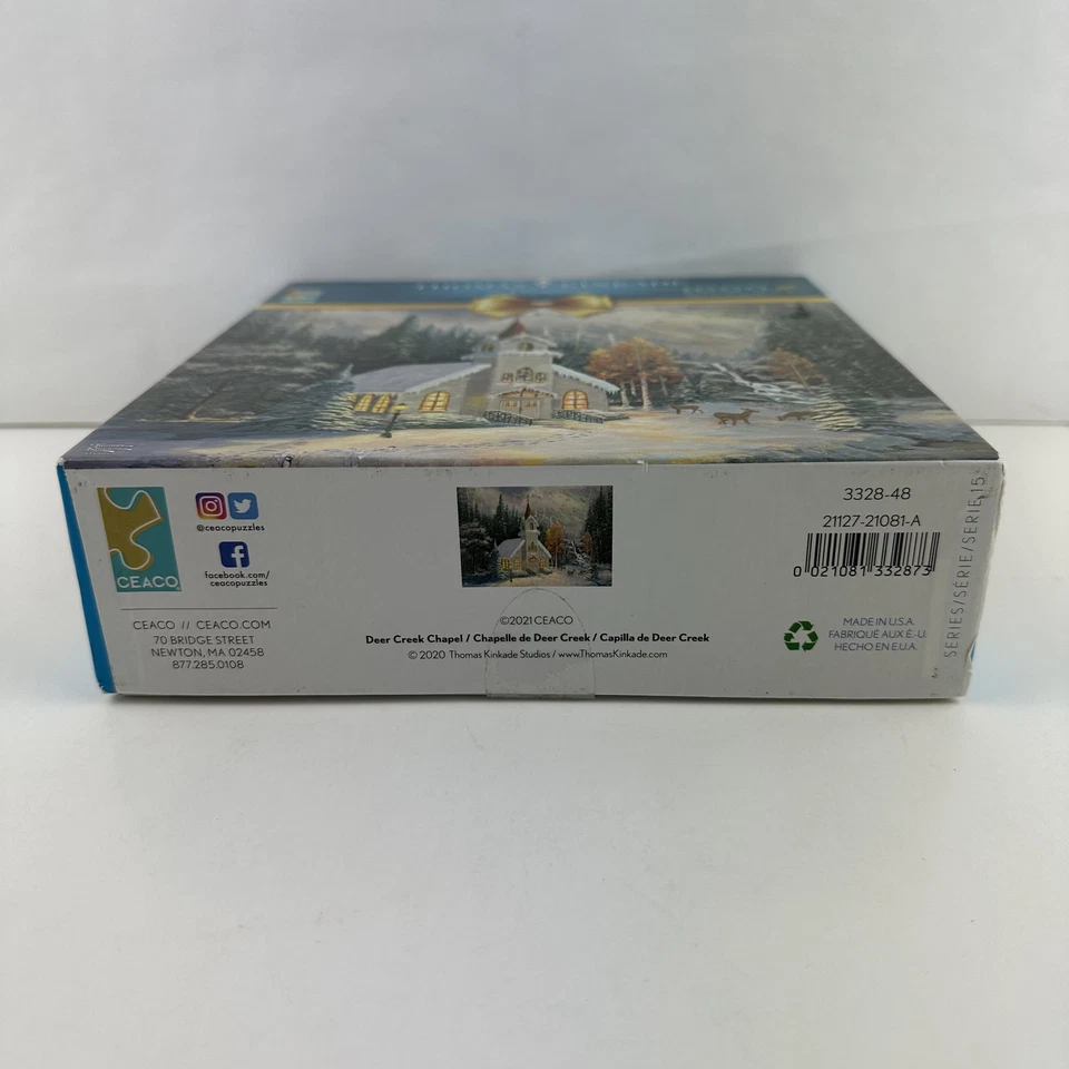 Thomas Kinkade Puzzle Deer Creek Chapel 1000 件 Ceaco No. 41044 Series 15 全新带盒 — 第 3/4 张图片