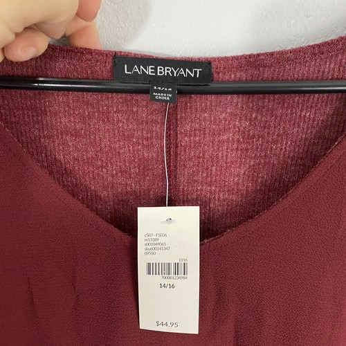 NWT Lane Bryant Long Sleeve Maroon 2fer V Neck Sweater/Top Size 14/16 - Picture 4 of 8