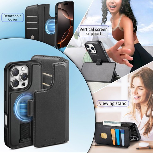 For iPhone 16 Pro Max 15 14 13 Detachable Wallet Leather Mag Safe Case+Card Slot - Picture 10 of 48