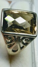 APPEALING NATURAL SMOKY QUARTZ IN .925 STERLING SILVER RING SIZE 8.25-8.5