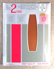 Vtg WT GRANT Seamless 100 Nylon Stockings Hosiery Nude Heel BEIGETONE Sz 9 1/2