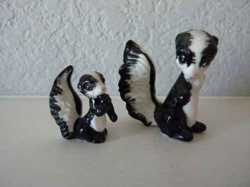 Vintage Miniature Mama & Baby SKUNK Figures Set of (2) Bone China Japan