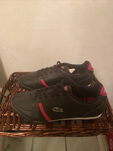 LACOSTE MENS ALERON C1 SPM BLACK RED LEATHER CASUAL SNEAKERS SHOES SIZE 10 NEW