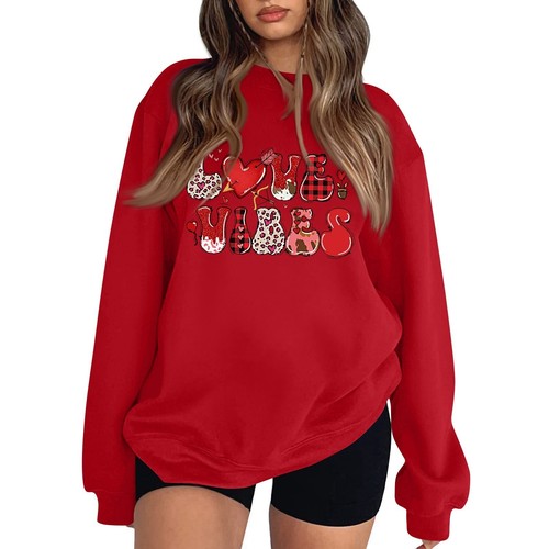 Women's Color Casual Long Sleeve Printed Oversize Pullover O-Neck Sweatshirts - Picture 25 of 30