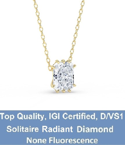 IGI, D/VS1, 1.00CT Solitaire Lab-Grown Radiant Diamond Pendant, 18K Yellow Gold - Picture 2 of 13