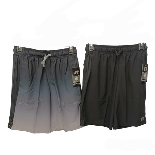 2 Pairs Russell Boys Core Shorts-18-Black-Black/Gray Shading-Wicking-Pull On