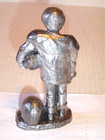 RICKER PEWTER BOY & FOOTBALL & DOG DON 1985 signed #781 MINT in BOX 4 1/2" tall — photo 3