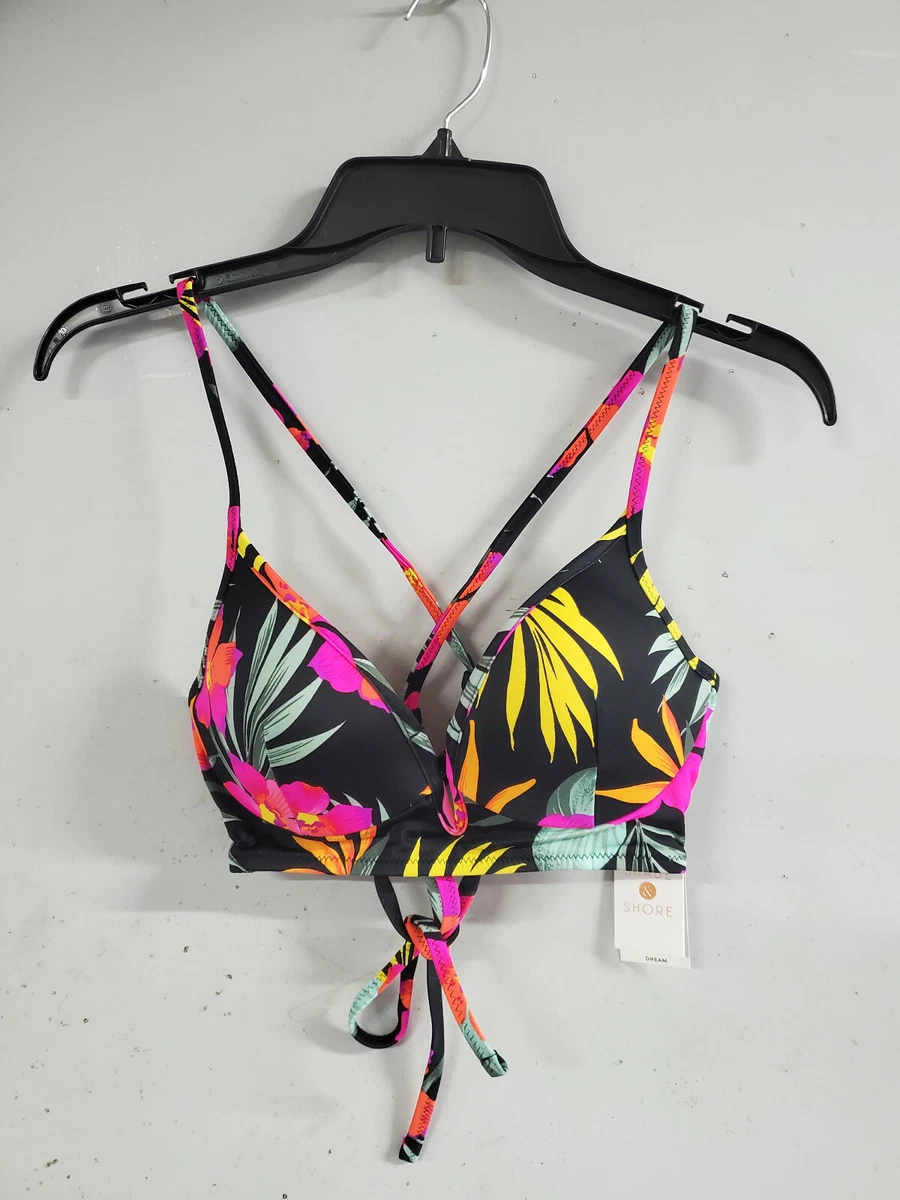 Shade & Shore Black Floral Swim Top, 32C,34A,34DD, NWT SHIPS FREE