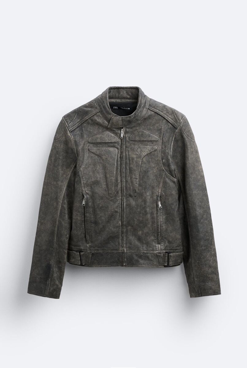 Zara Leather Biker Jacket, Cropped style (Washed Effect) Men Zara Leather Biker Jacket, Cropped style (Washed Effect) Men