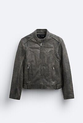 Zara Leather Biker Jacket, Cropped style (Washed Effect) Men Zara Leather Biker Jacket, Cropped style (Washed Effect) Men