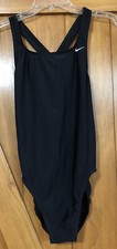 Nike Swimsuit Womens Size 12 Large Black White Swoosh One Piece Racer Back NICE