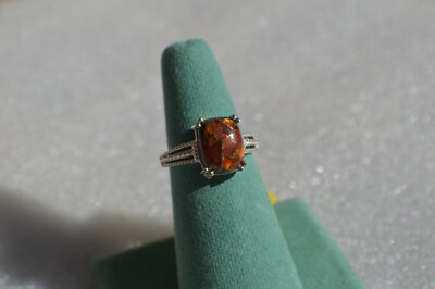 3.30ct Jalisco Matrix Fire Opal Solitaire Ring ~ Sterling Silver Size 7