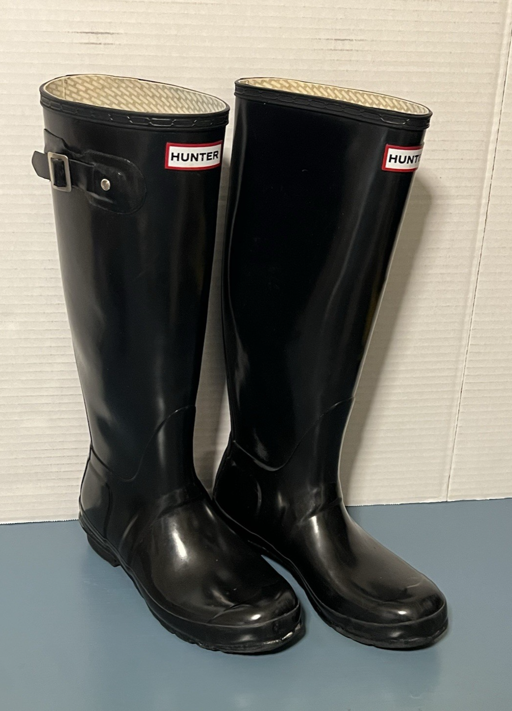 Hunter Women's 8 Original Gloss Tall Boots Rain Boot & Ivory Fleece Boot Liners