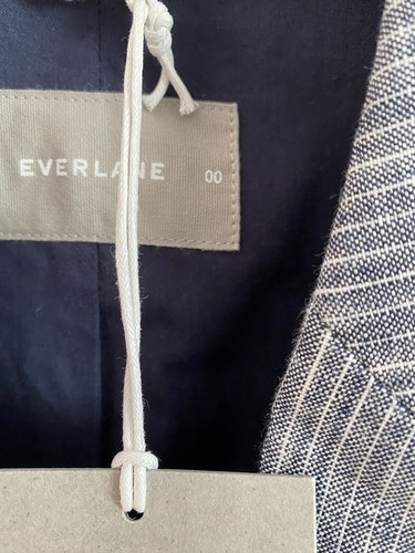 Everlane 100% Linen Blazer Jacket Striped Navy Lined Oversized Size 00 NWT - Picture 3 of 6