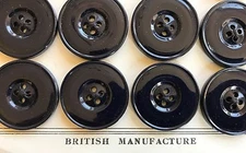 Vintage Buttons -24 Black 4-hole Flat Back Carved Casein Buttons - Britain