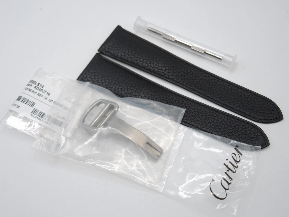 BONITA CORREA DE CUERO NEGRA CARTIER DE 23 MM AUTÉNTICA SIN USAR CON CIERRE DESPLEGABLE DE ACERO Foto 3 de 4