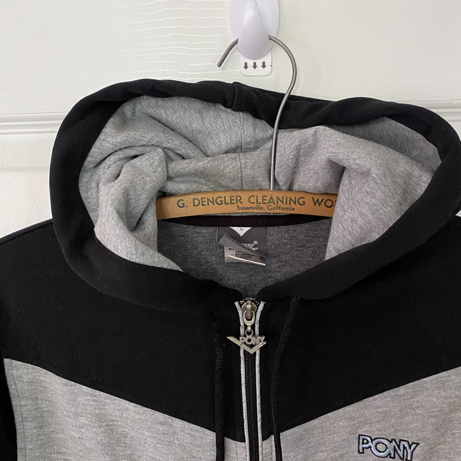 PONY Giacca Vintage Zip Up Donna S con Cappuccio Blu Nero Colorblock