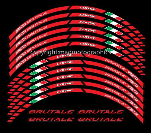 Agusta Brutale motorcycle wheel decals rim stickers stripes 750 910 800 990 1078 - Picture 2 of 2