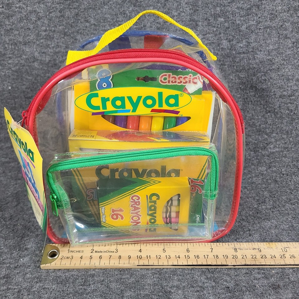 Vintage Crayola Art Buddy Backpack 1999 Clear Plastic Crayons Markers