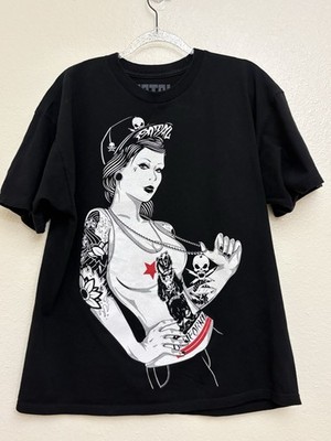 Fatal Clothing Pin Up Tattoo Girl Graphic T Shirt Biker Rockabilly XL