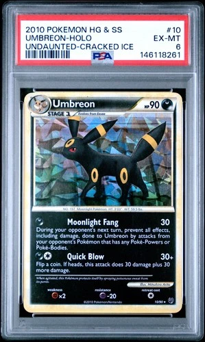 2010 POKEMON HEARTGOLD & SOULSILVER UNDAUNTED CRACKED ICE #10 UMBREON-HOLO PSA 6