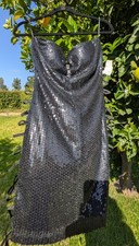 Black Sequin Las Vegas Dress Strapless Cutout Rave Clubwear Party Women's M NWT