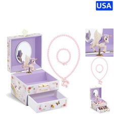 Magical Purple Unicorn Musical Jewelry Box with Storage Drawer for Little Girls