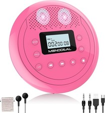 2024 MONODEAL Rechargeable CD Player w/ Speakers Anti-Skip Portable Rose Red