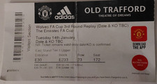 TICKET STUB- MANCHESTER UNITED V WOLVES- FA CUP 3RD RD REPLAY- 14 JANUARY 2020