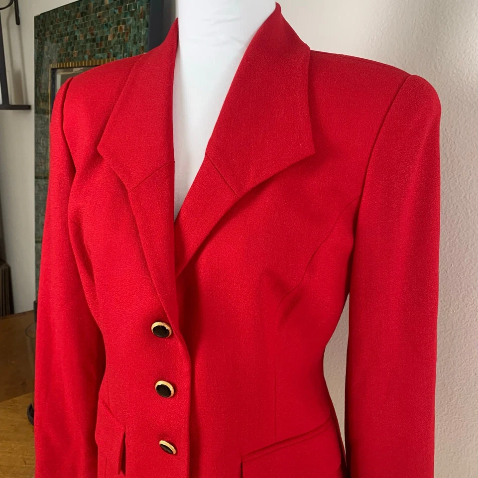 NUEVO De Colección Traje Saville Talla 4 Pantalón Traje con Blazer Chaqueta Rojo Negro Formal Carrera Foto 4 de 4