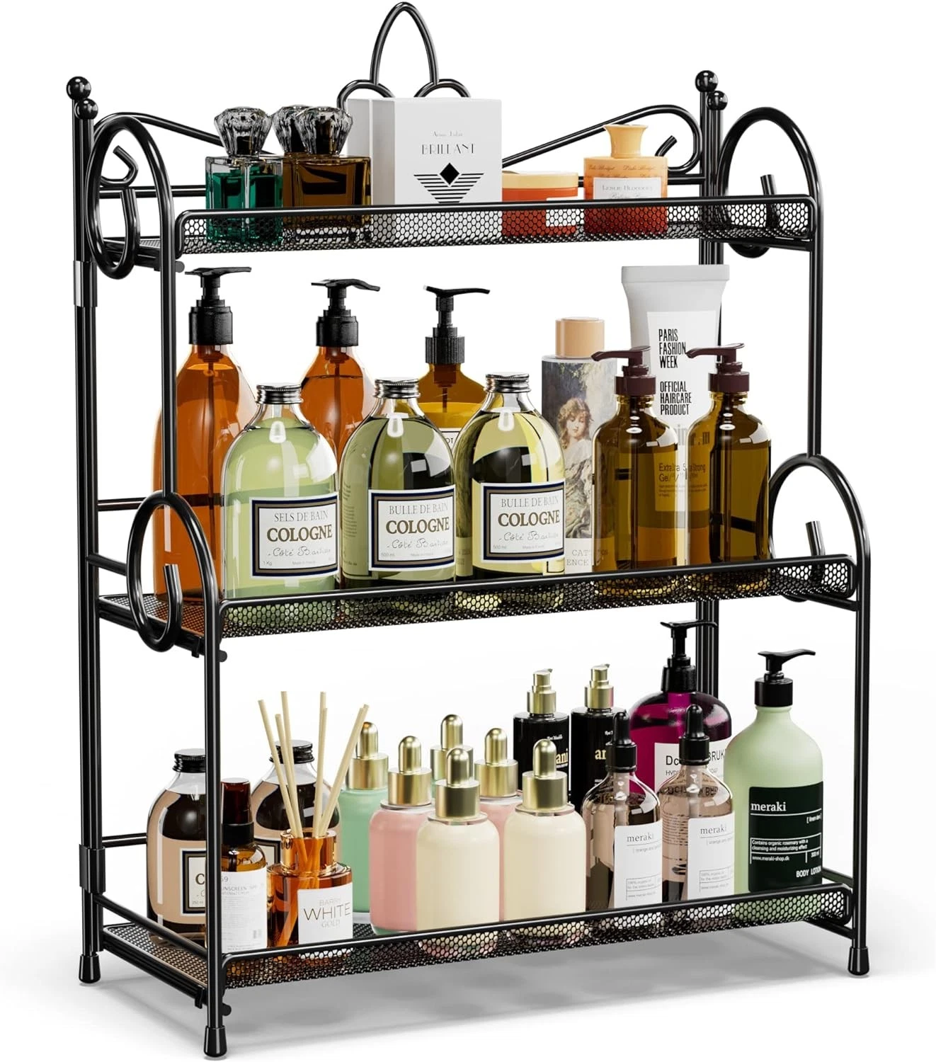 Bathroom Organizer Countertop - 3 Tier Spice Rack Organizer, Counter Black