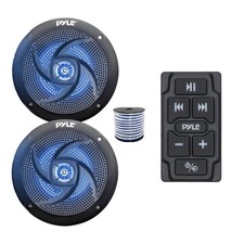 Pyle Marine Bluetooth Controller, 2x 4" 100W Blue LED Speakers Black w/Wire