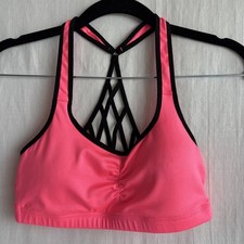 Junior's Material Girl Active Mesh Racerback Sports Bra  M Neon Pink