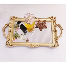 Small Rectangle Decorative Mirror Tray, French Style, Makeup Organizer, Jewel...