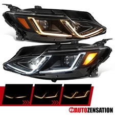 Fit 2019-2024 Chevy Malibu Black Halogen Projector Headlights LED Sequential